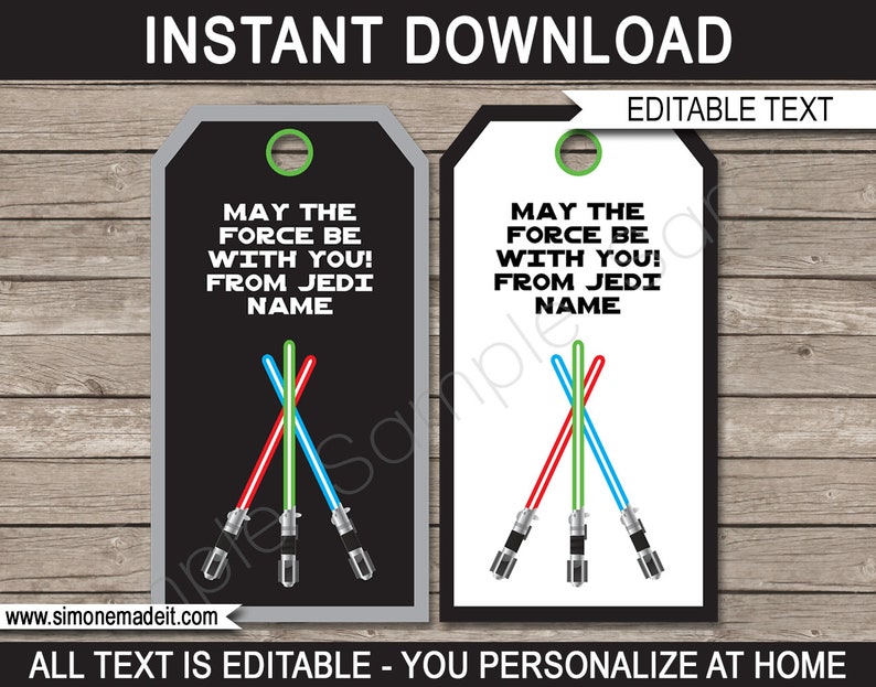 Printable Star Wars Party Favor Tags - Thank You Tags Template - Birthday Party Favors - INSTANT DOWNLOAD with EDITABLE text template - you personalize at home