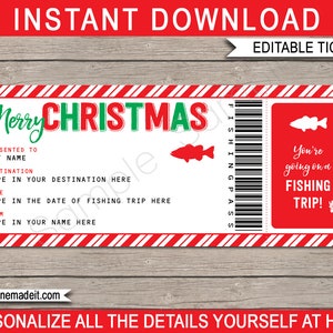 Druckvorlage Angeln Weihnachten Gutschein Vorlage - Angelausflug, Urlaub, Urlaub - Pass, Zertifikat, Ticket - INSTANT DOWNLOAD