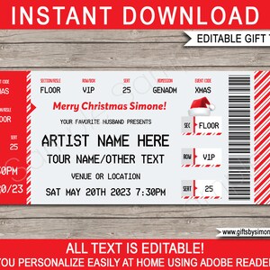 Weihnachten Konzertkarte Vorlage Geschenkgutschein Gutschein Coupon - Druckbare Überraschungsgeschenk - SOFORTIGER DOWNLOAD - EDITIERBARER Text