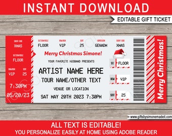 Christmas Concert Ticket Template Gift Certificate Voucher Coupon - Printable Surprise Gift - INSTANT DOWNLOAD - EDITABLE Text