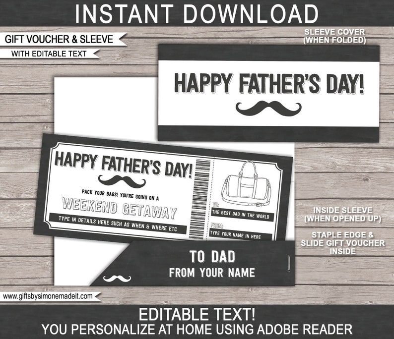Weekend Getaway Coupon Template Printable Fathers Day Gift - Etsy