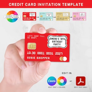 Credit Card Birthday Invitation Template, Editable in Canva, Teen Shopping Party