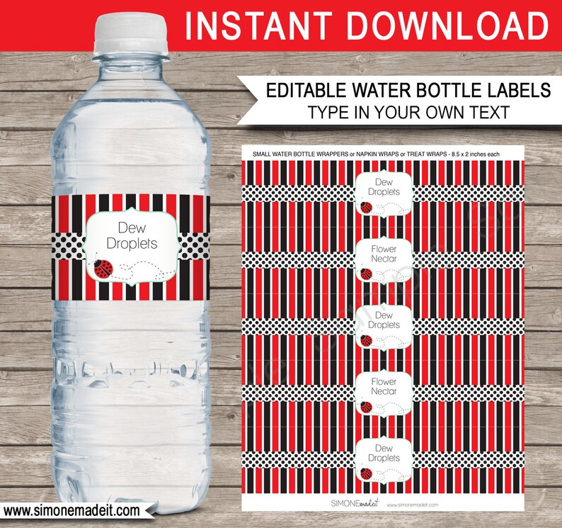 Editable & Printable Ladybug Birthday Party Water Bottle Label Decorations template