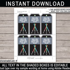 Printable Star Wars Party Favor Tags - Thank You Tags Template - Birthday Party Favors - INSTANT DOWNLOAD with EDITABLE text template - you personalize at home