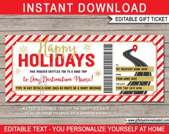 Surprise Holiday Road Trip Template - Vacation Reveal Gift Idea - Printable Travel Ticket Gift Voucher - INSTANT DOWNLOAD with EDITABLE text