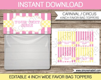 Carnival Favor Bag Toppers - 4 inches wide - Carnival or Circus Party - INSTANT DOWNLOAD with EDITABLE text - you personalize at home