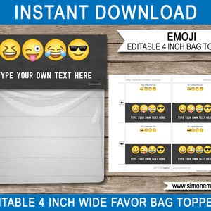 Emoji Favor Bag Toppers: Editable Birthday Party Decorations (Digital Download)