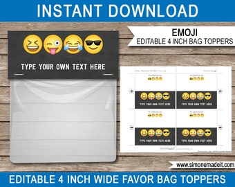 Boys Emoji Favor Bag Toppers Template - Printable Birthday Party Decorations - Gifts Treats - 4 inches wide - EDITABLE TEXT DOWNLOAD