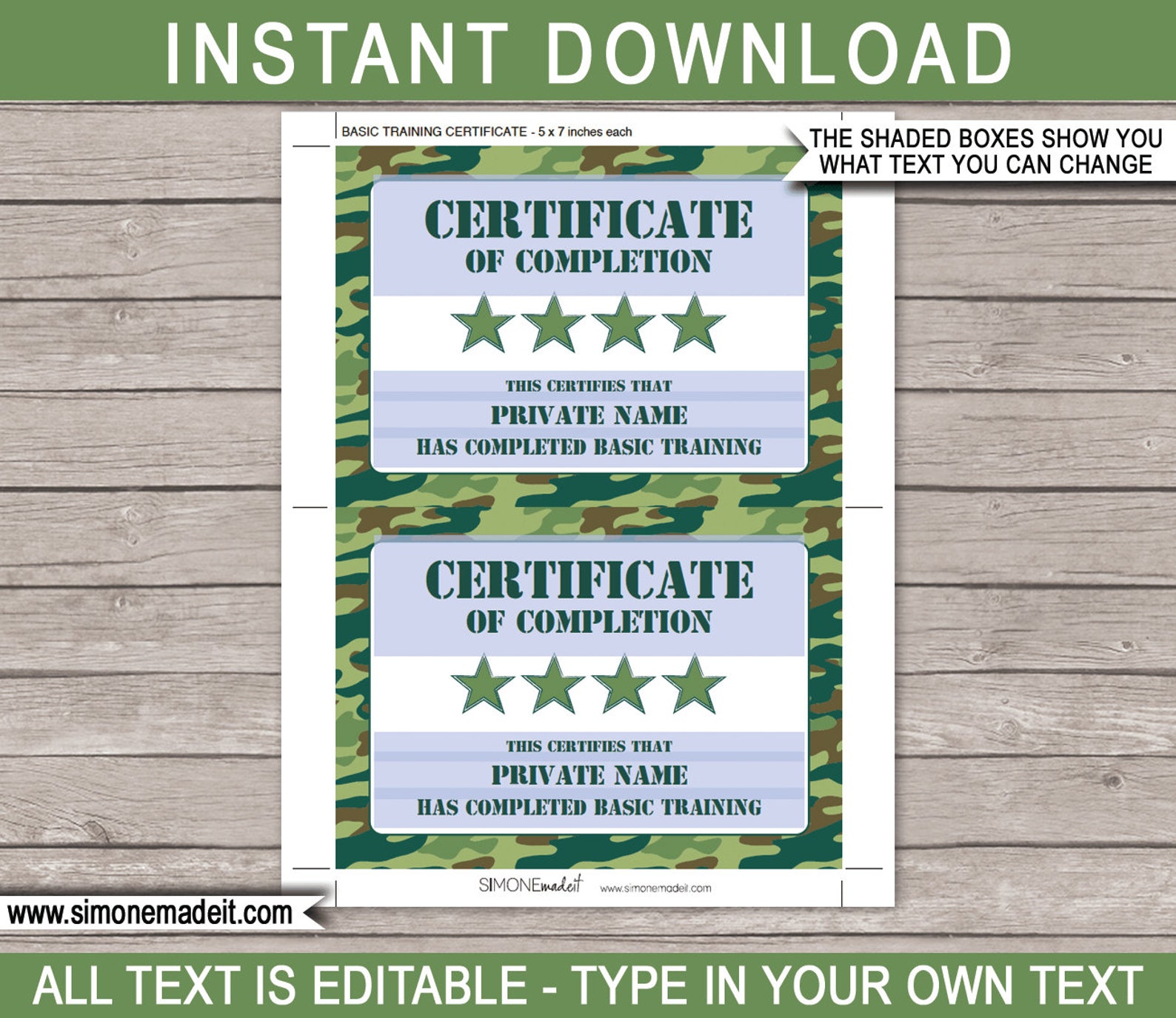Boot Camp Certificate of Completion Template Printable Green - Etsy