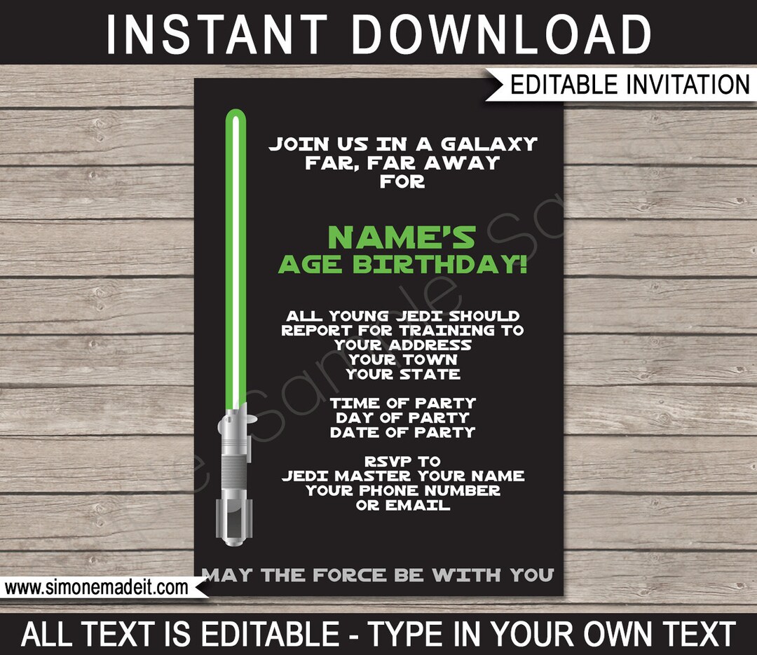 Star Wars Birthday Party Invitation Printable Template Invite Green ...