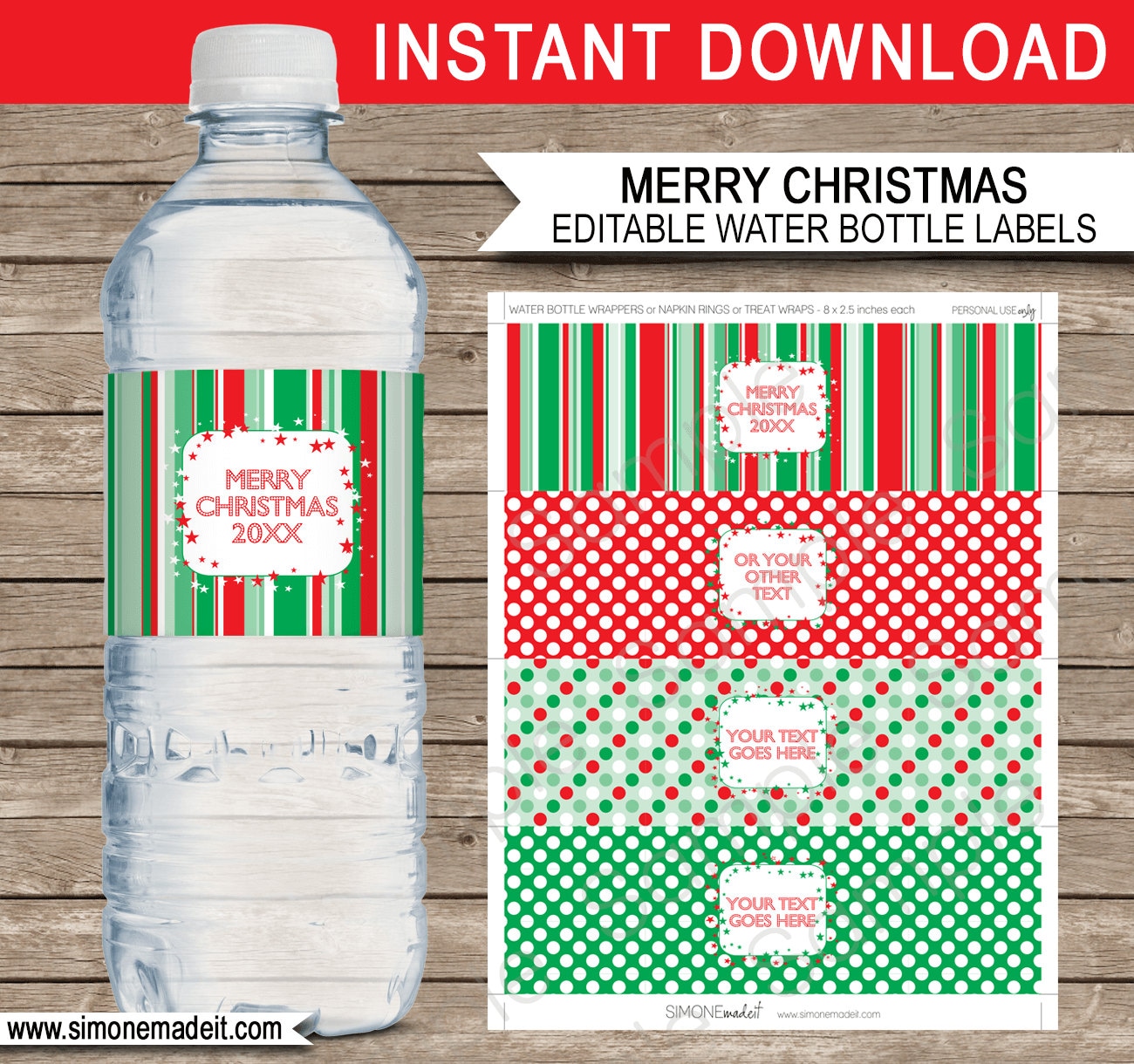 Christmas Water Bottle Label Template, Kids Christmas Party Decor,  Printable Christmas Label, Santa Water Bottle Labels, Party Printables C4 