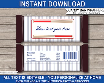 Baseball Candy Bar Wrappers: Editable Party Favors (Instant Download)