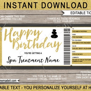 Printable Spa Gift Certificate Voucher Coupon Birthday Template - Massage Facial Body Wrap Scrub Manicure Pedicure Treatment - DOWNLOAD
