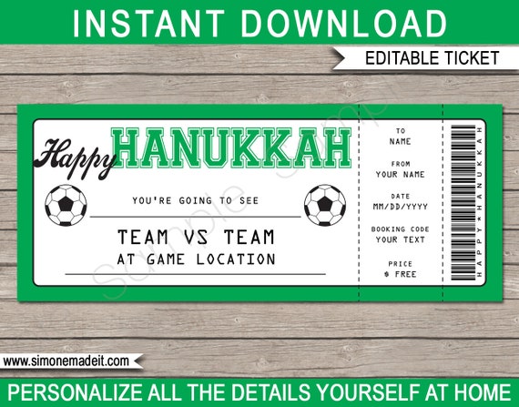 Printable template INSTANT DOWNLOAD Surprise Ticket to a Soccer Football Game EDITABLE Gift Voucher Soccer Game Ticket Hanukkah Gift