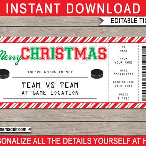 Weihnachten Hockey Ticket Geschenk - Überraschungs Hockey Spiel Ticket - Druckbare Gutschein Zertifikat Vorlage - INSTANT DOWNLOAD mit EDITIERBARE Text