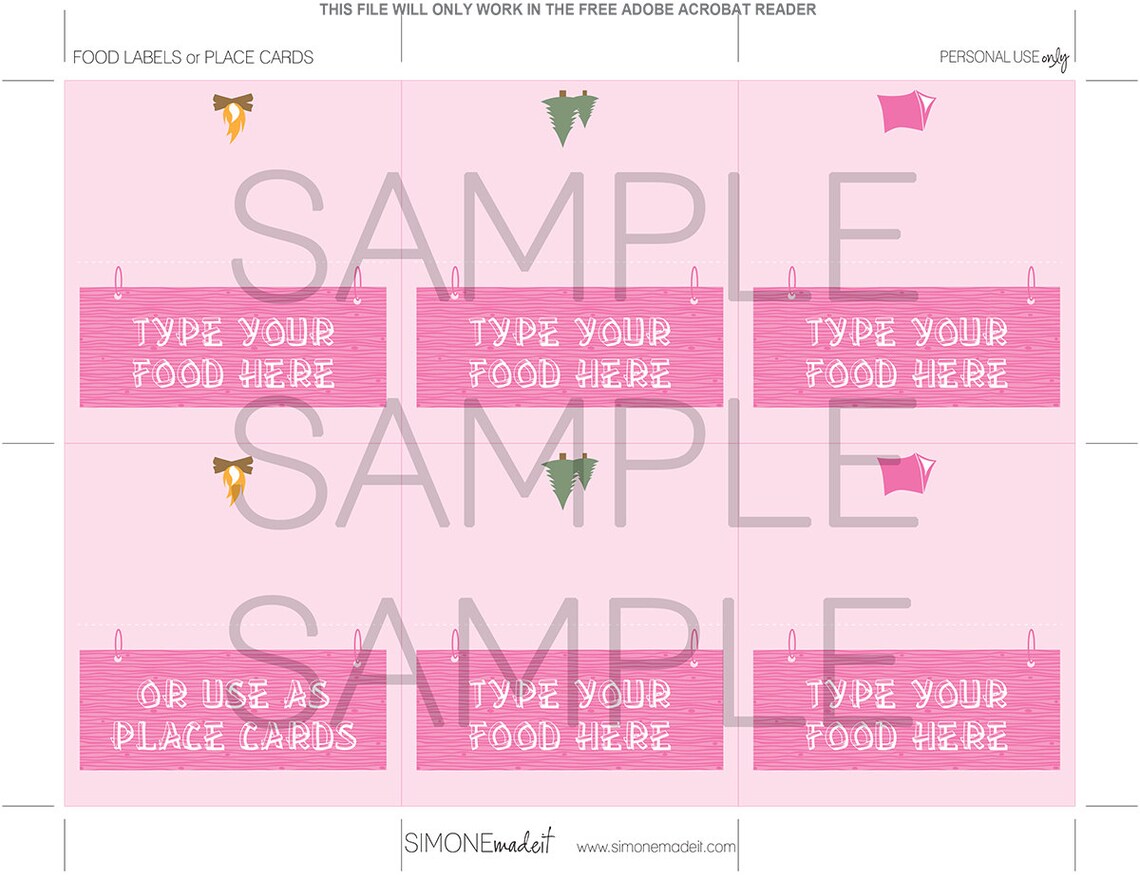 Camping Party Food Labels Camping Theme Pink Girls Food Etsy