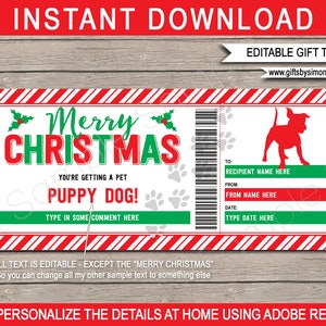 Haustier Welpe Hund Geschenkgutschein Vorlage - Druckbare Weihnachtsgutschein Ticket Coupon für Kinder - INSTANT DOWNLOAD mit EDITIERBARE Text