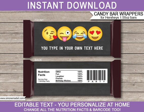 Emoji Theme Party Candy Bar Wrappers - Emoji Birthday Party - Emoji Printables - Chocolate Labels - INSTANT DOWNLOAD with EDITABLE text Il_570xn