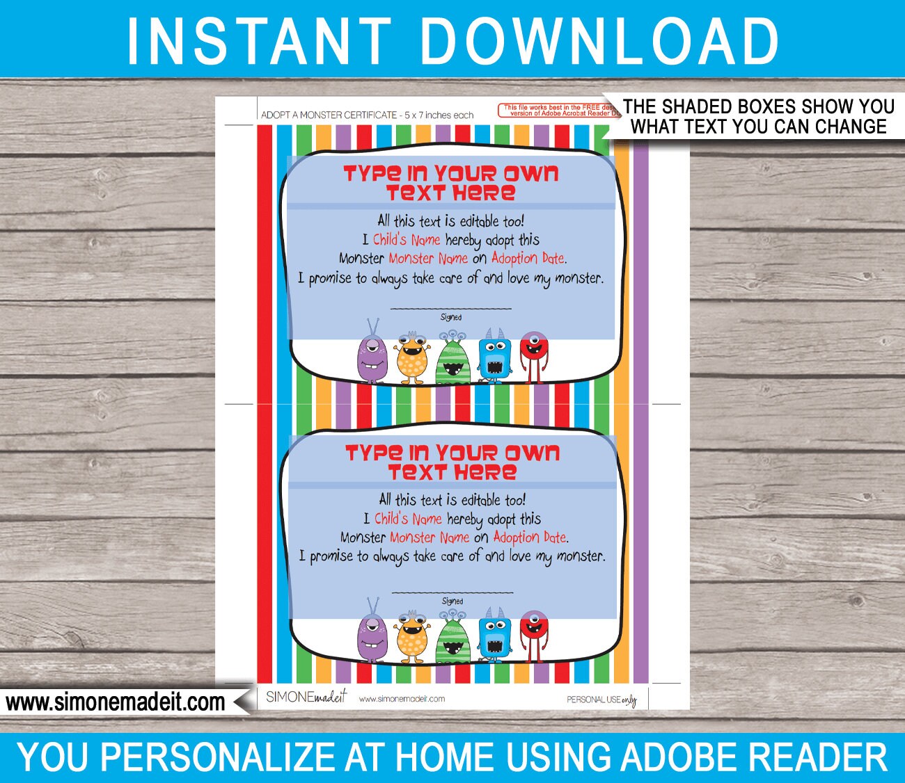 monster-adoption-certificate-template-printable-little-monster-theme-birthday-party-favor-instant-download-editable-text-etsy