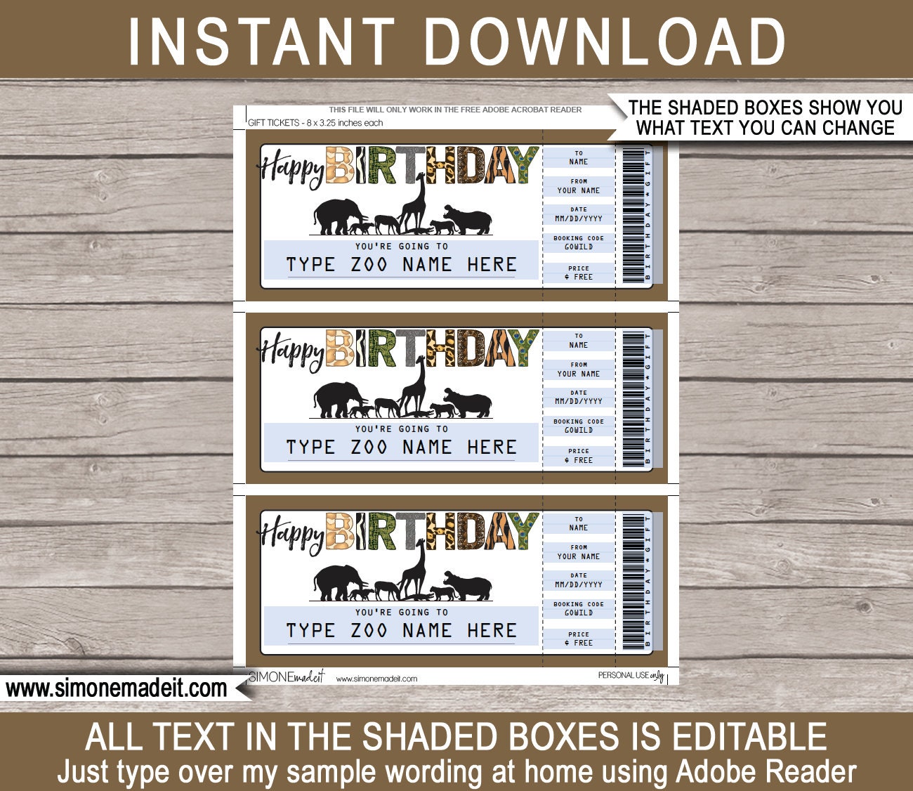 Zoo Ticket Printable Birthday Gift Voucher Surprise Trip to Etsy