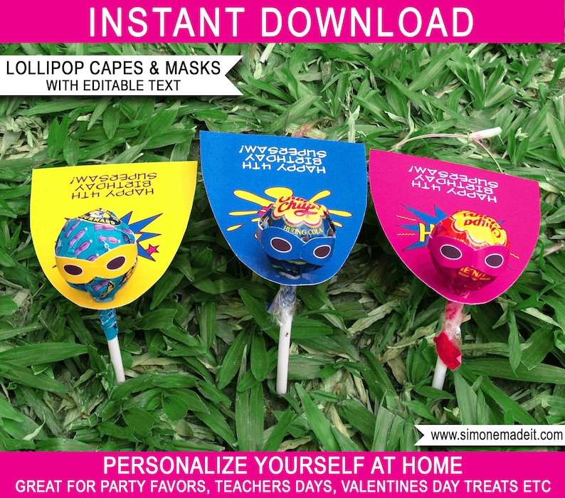 Pink Superhero Lollipop Capes Masks Template Printable - Etsy