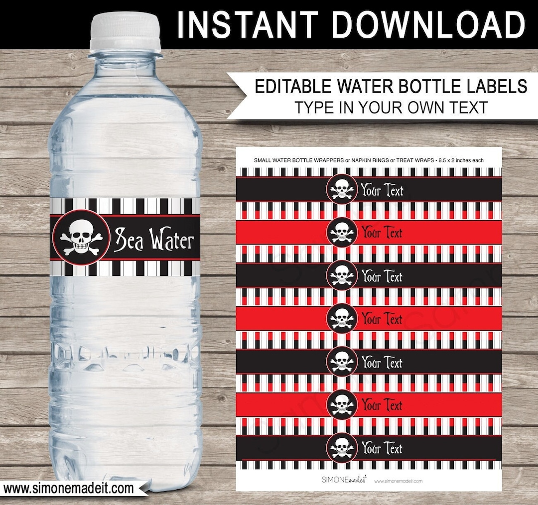Pirate Water Bottle Labels Template Printable Pirate Theme Birthday