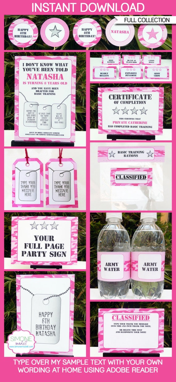 Pink Camo Party Invitations Decorations Full Printable Package