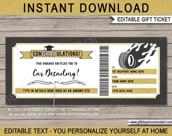 Graduation Car Detailing Gift Certificate Coupon Template - Grad Voucher Card Printable - Congratulations - INSTANT DOWNLOAD - EDITABLE text