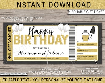 Manicure Pedicure Birthday Gift Voucher: Editable Template (Digital Download)