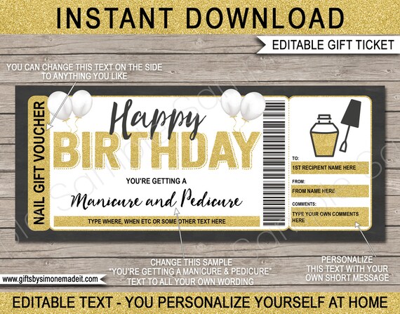 Manicure Pedicure Gift Voucher Coupon Template Printable Birthday 