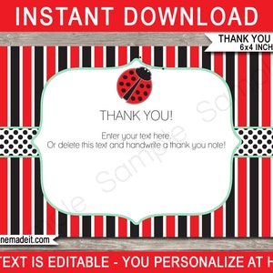 Editable & Printable Ladybug Birthday Party Thank You Note template