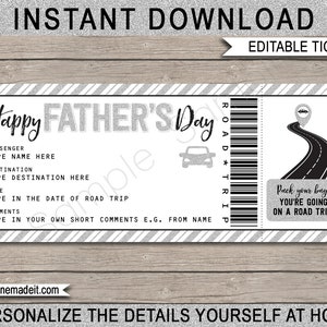Modèle imprimable Road Trip Reveal fête des pères - coupon carte-cadeau surprise - vacances en voiture, vacances pour papa - TÉLÉCHARGEMENT MODIFIABLE