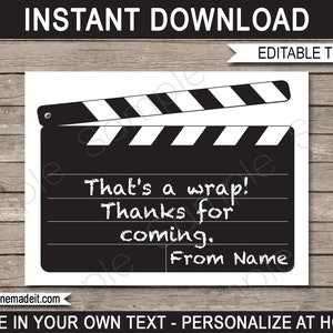 Movie Favor Tags Template - Printable Birthday Party Thank You Tags - Movie Star Theme - EDITABLE TEXT DOWNLOAD - you personalize