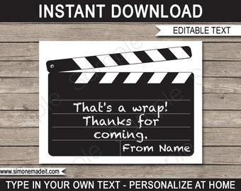 Movie Favor Tags Template - Printable Birthday Party Thank You Tags - Movie Star Theme - EDITABLE TEXT DOWNLOAD - you personalize