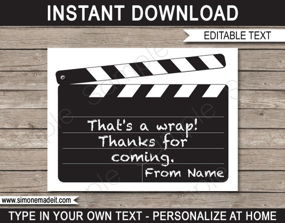 Movie Favor Tags Template - Printable Birthday Party Thank You Tags - Movie Star Theme - EDITABLE TEXT DOWNLOAD - you personalize Il_570xn