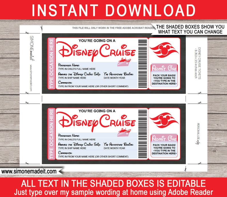 disney cruise tickets printable template disney cruise etsy