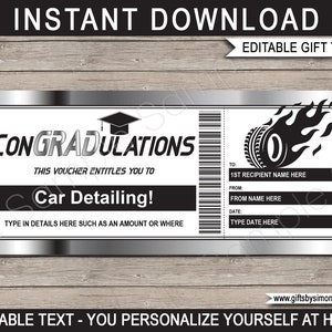 Graduation Car Detail Gift Voucher Coupon Template - Grad Certificate Card Printable - Congratulations - INSTANT DOWNLOAD - EDITABLE text