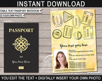 Passport Invitation Template: Editable Text, Add Photo (PDF)