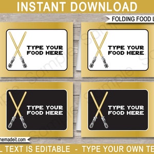 Gold Star Wars Food Labels: Editable Buffet Tent Cards (INSTANT DOWNLOAD)
