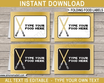 Gold Star Wars Food Labels - Buffet Tags - Tent Cards - Party Decorations - INSTANT DOWNLOAD with EDITABLE text - you personalize at home