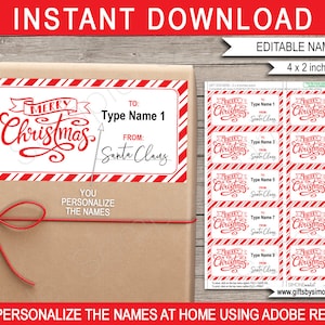 Modelo de etiquetas de presente de Papai Noel para impressão Etiquetas adesivas de Natal Etiquetas - do Papai Noel - DOWNLOAD INSTANTÂNEO com nomes EDITÁVEIS
