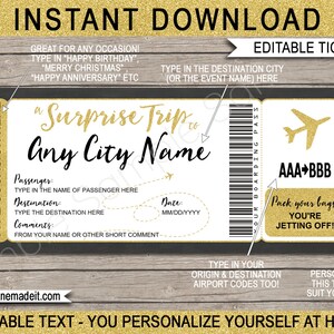 Printable Surprise Trip Ticket: Editable Boarding Pass Template (Instant Download)