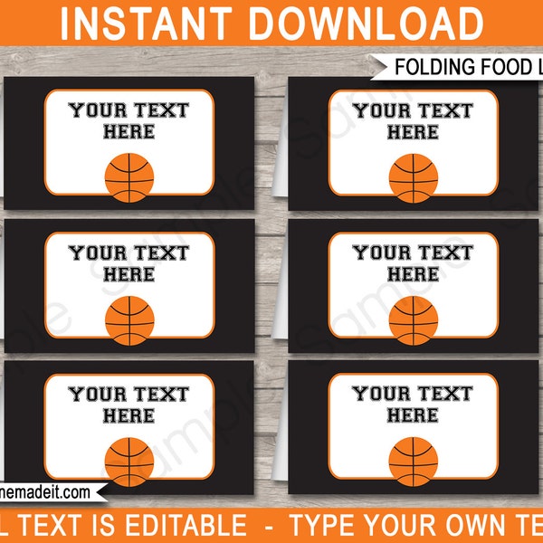 Basketball Food Labels - Buffet Tags - Tent Cards - Basketball Theme Party - Party Decorations - INSTANT DOWNLOAD with EDITABLE text