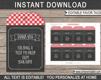 Pizza Party Favor Tags Template - Printable Birthday Party Thank You Tags - Pizzeria - INSTANT DOWNLOAD - EDITABLE text - you personalize