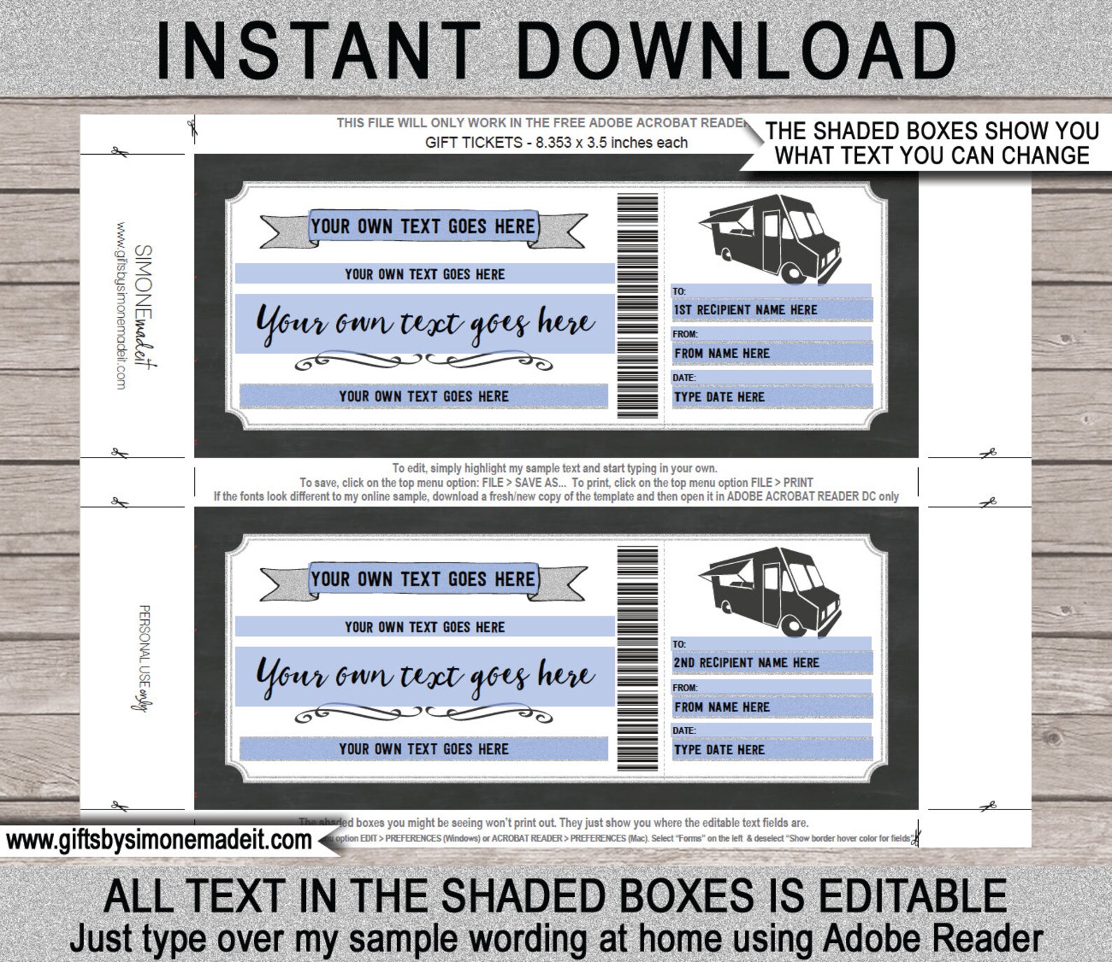 Food Truck Gift Certificate Card Voucher Template Work Staff Etsy