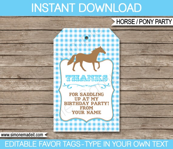 Printable PDF Custom Horse Party Tag Horse Changeable Text Tags ...