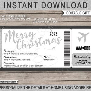 Printable Christmas Boarding Pass Template Airplane Ticket Surprise Trip Reveal - Fake Faux Plane Ticket - INSTANT DOWNLOAD - EDITABLE text