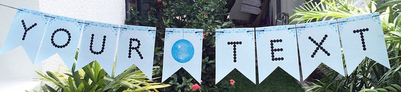 Blue Disco Party Banner INSTANT DOWNLOAD with EDITABLE text Bunting Custom Banner Party Decorations Happy Birthday Banner