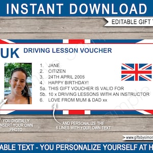 UK rijles voucher sjabloon - cadeaubon kaart ticket afdrukbaar - 17e verjaardag leren rijden - DIY coupon - Instant DOWNLOAD