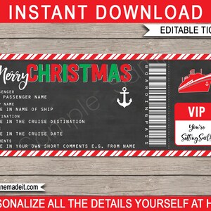 Weihnachtsgeschenk-Kreuzfahrtticket - druckbare Fake-Bordkarte - Überraschungskreuzfahrt, Urlaub - INSTANT DOWNLOAD mit EDITIERBARE Text - Sie bearbeiten